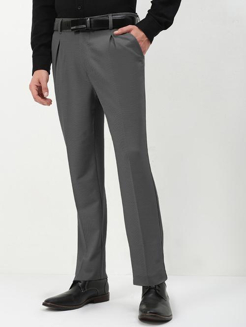 men grey solid low rise pleated formal trouser - 21933732 - Standard Image - 0