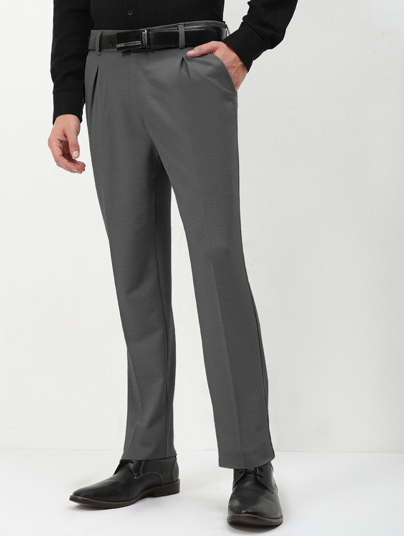 men grey solid low rise pleated formal trouser - 21933732 - Zoom Image - 0