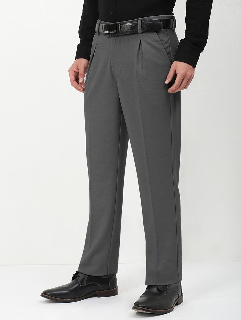 men grey solid low rise pleated formal trouser - 21933732 - Standard Image - 2