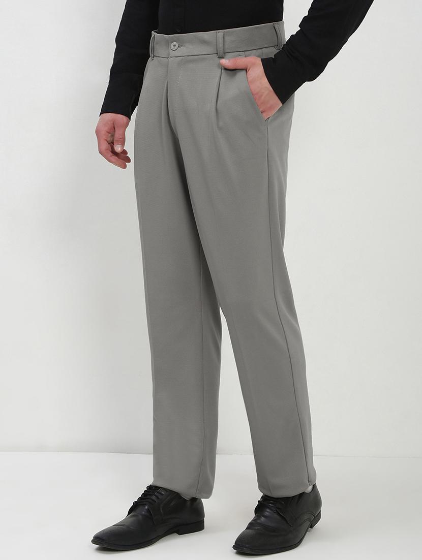 men grey solid low rise pleated formal trouser - 21933734 - Standard Image - 2