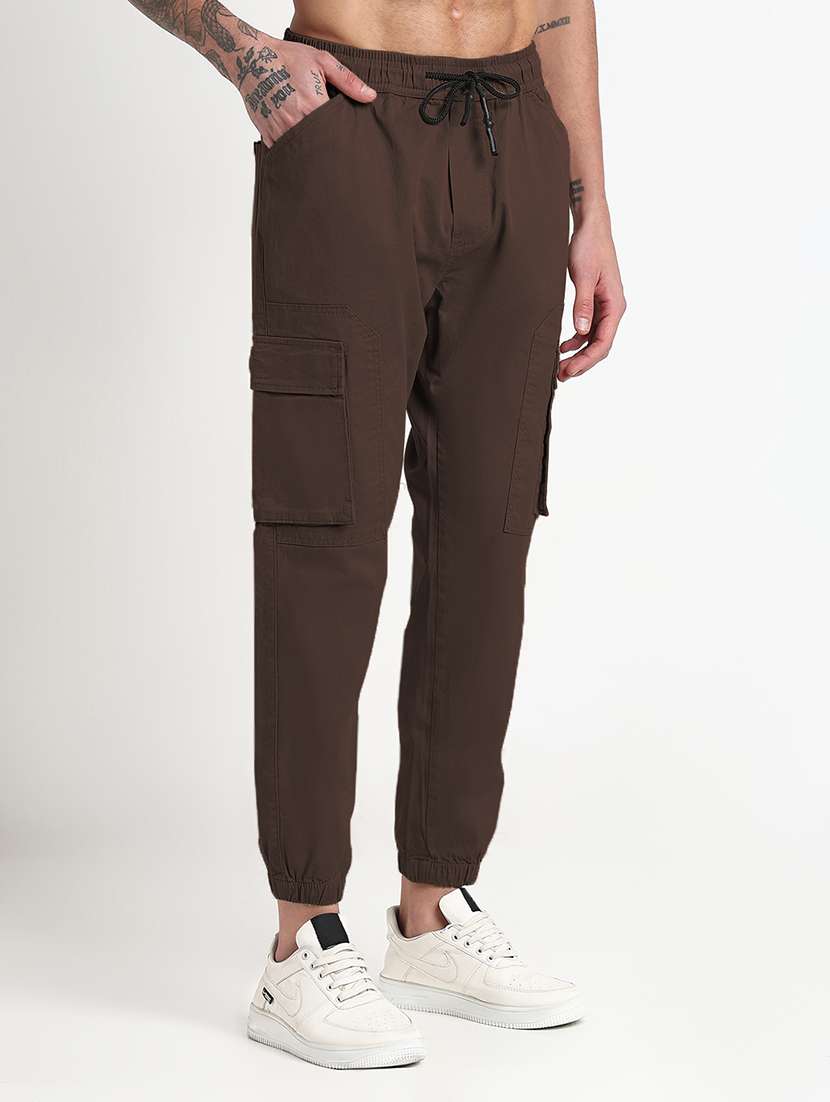 men brown solid low rise jogger cargo - 21933737 -  Standard Image - 2