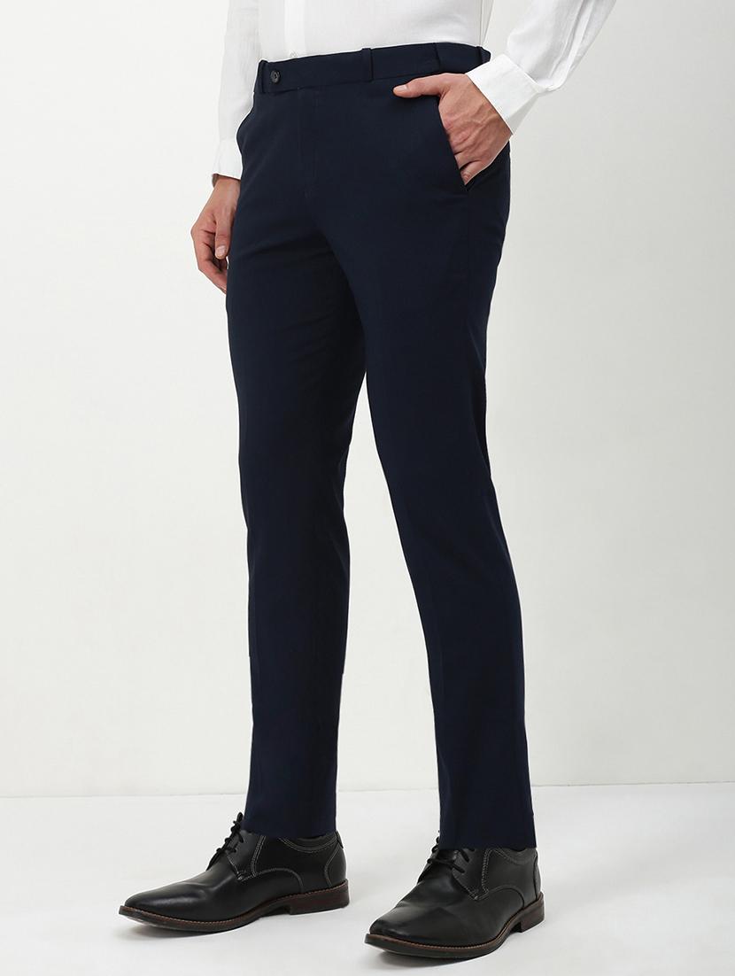 men navy blue solid low rise flat front formal trouser - 21933740 - Standard Image - 2