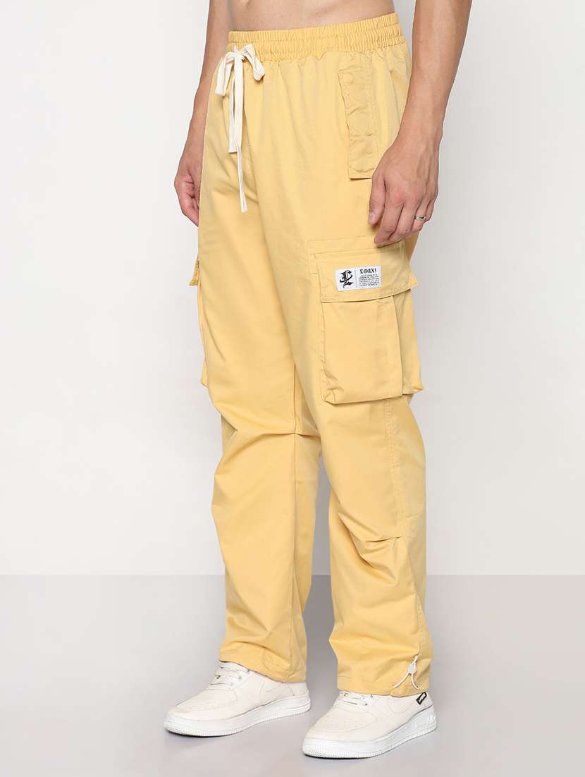 men yellow solid low rise relaxed fit cargo - 21933743 -  Standard Image - 2