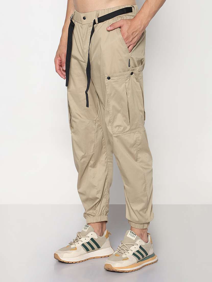 men beige solid low rise regular fit jogger cargo - 21933755 -  Standard Image - 2