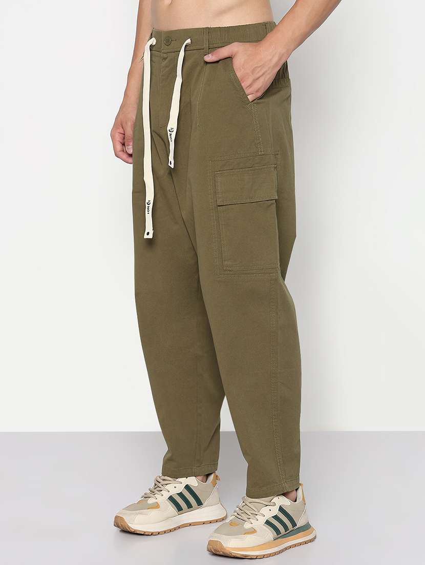 men olive solid low rise relaxed fit jogger cargo - 21933756 -  Standard Image - 2