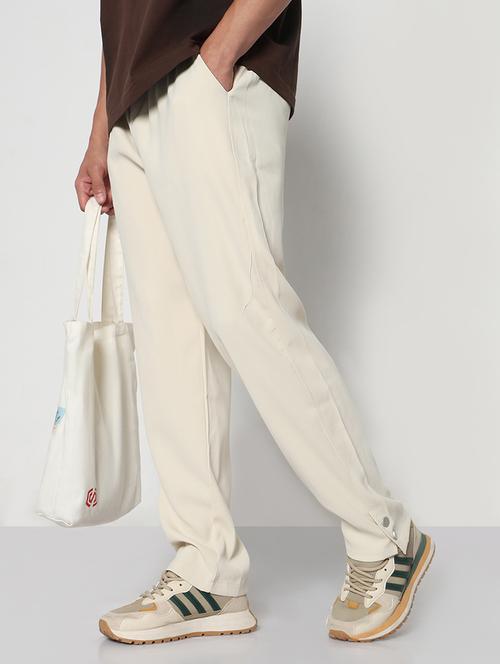 men cream solid mid rise full length track pant - 21933757 -  Standard Image - 0