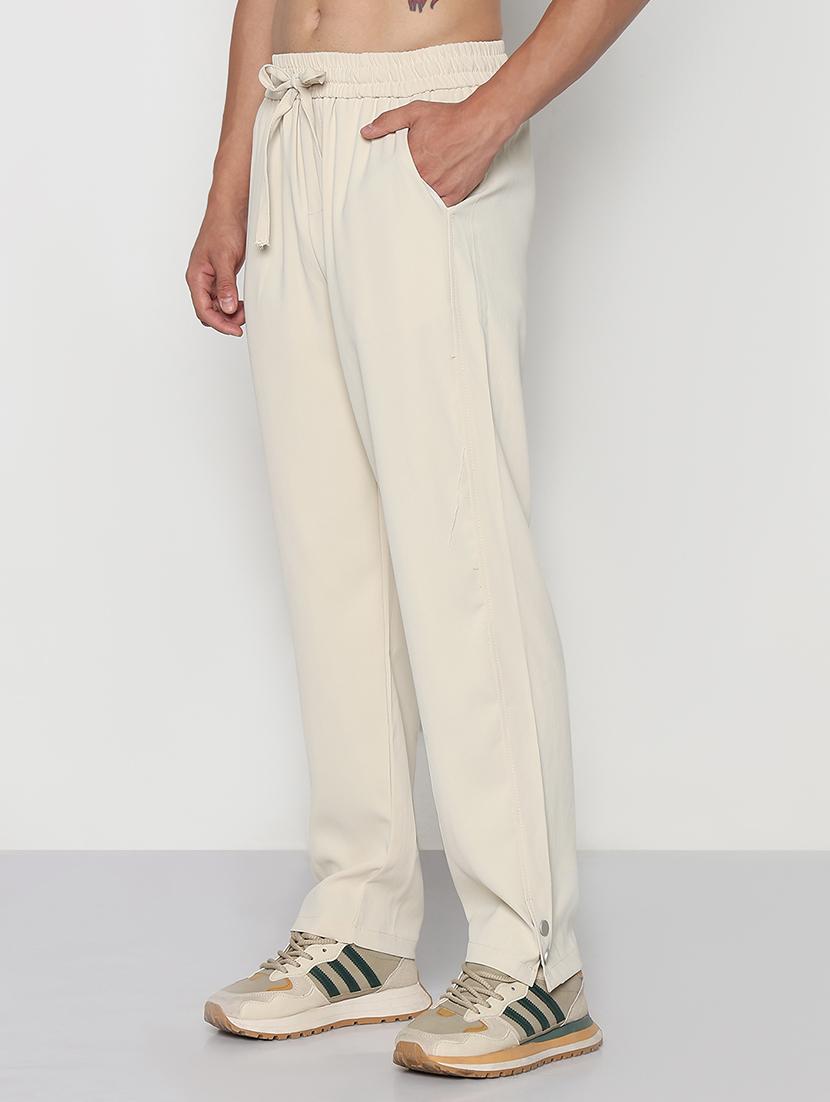 men cream solid mid rise full length track pant - 21933757 - Standard Image - 2