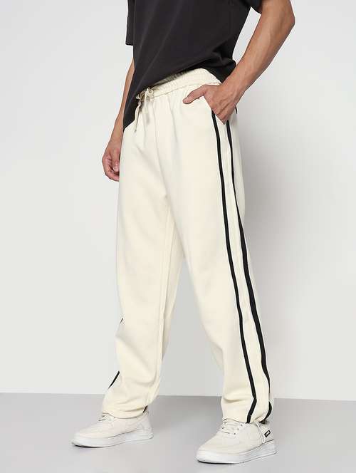 men cream side taped low rise full length track pant - 21933762 - Standard Image - 0