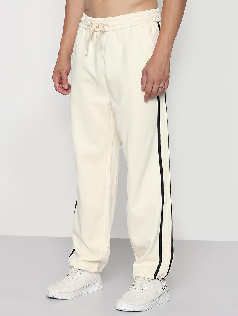 men cream side taped low rise full length track pant - 21933762 - Standard Image - 2