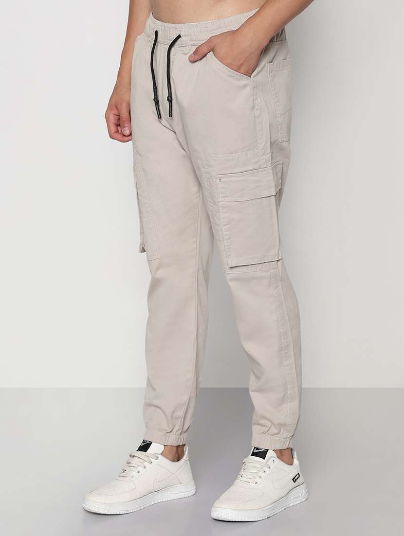 men beige solid low rise jogger cargo - 21933768 -  Standard Image - 2