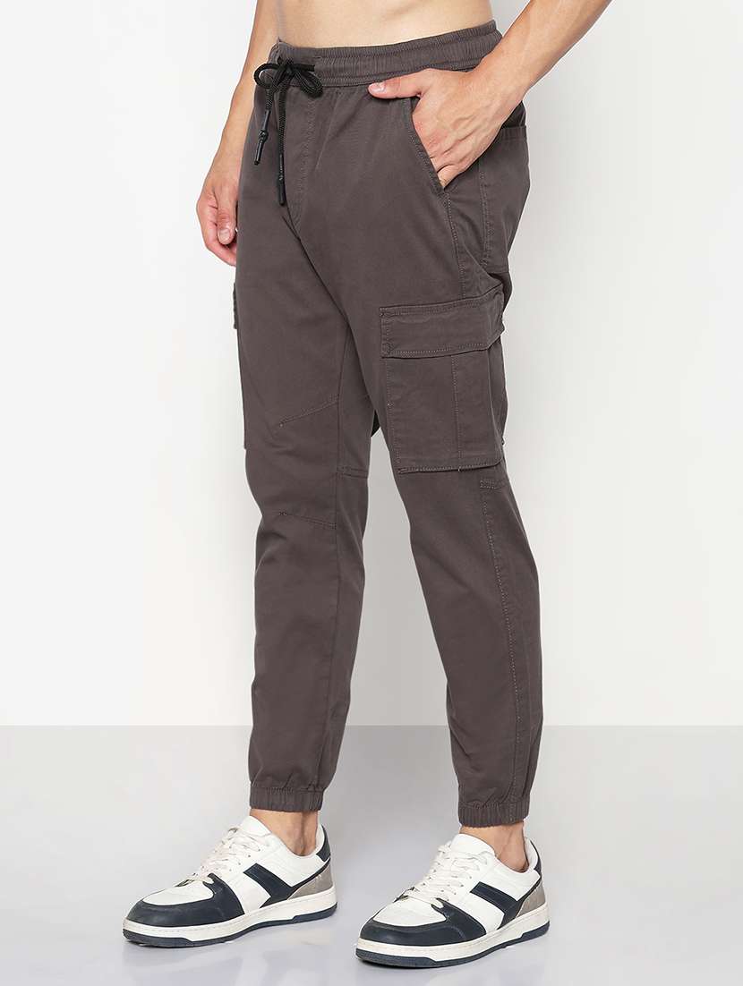 men grey solid low rise jogger cargo - 21933769 -  Standard Image - 2