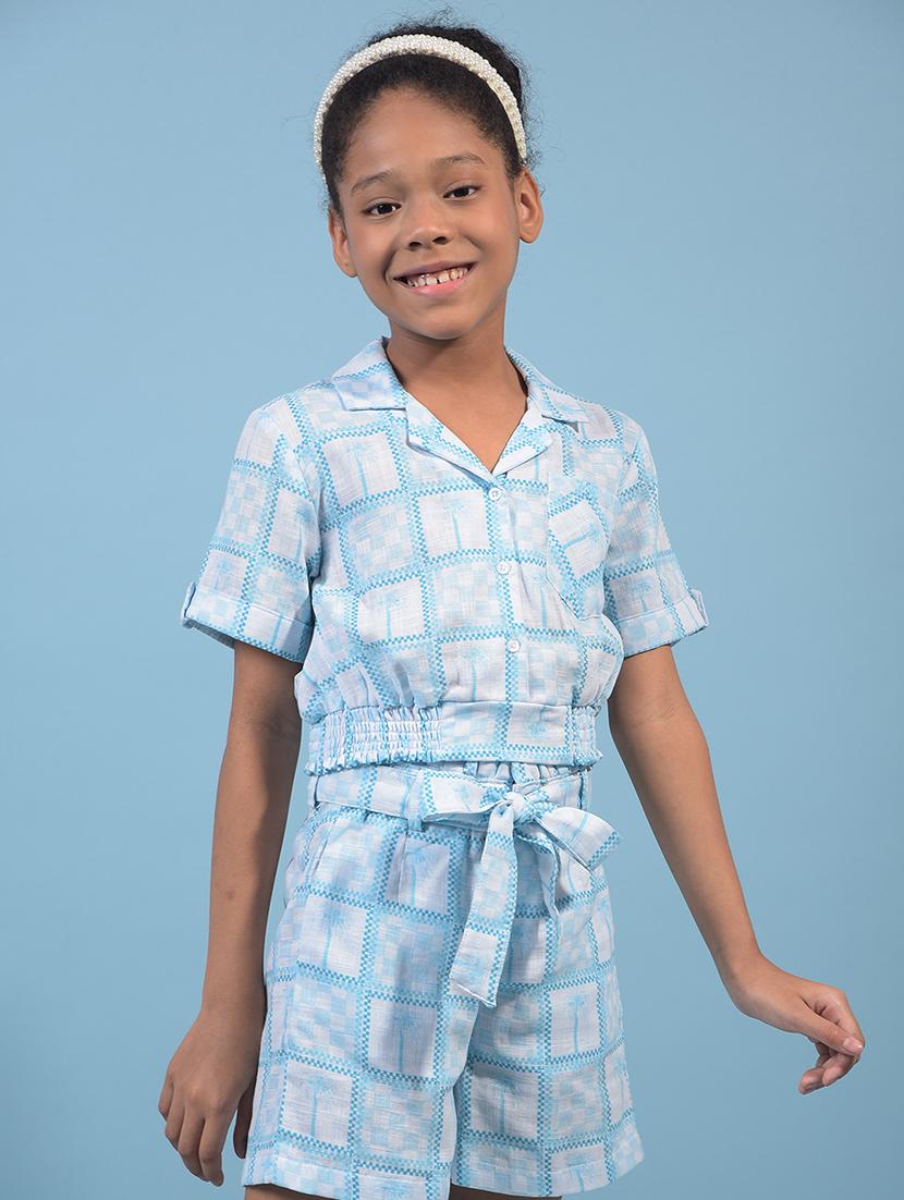 girls light blue self design short sleeve top - 21933779 - Standard Image - 2