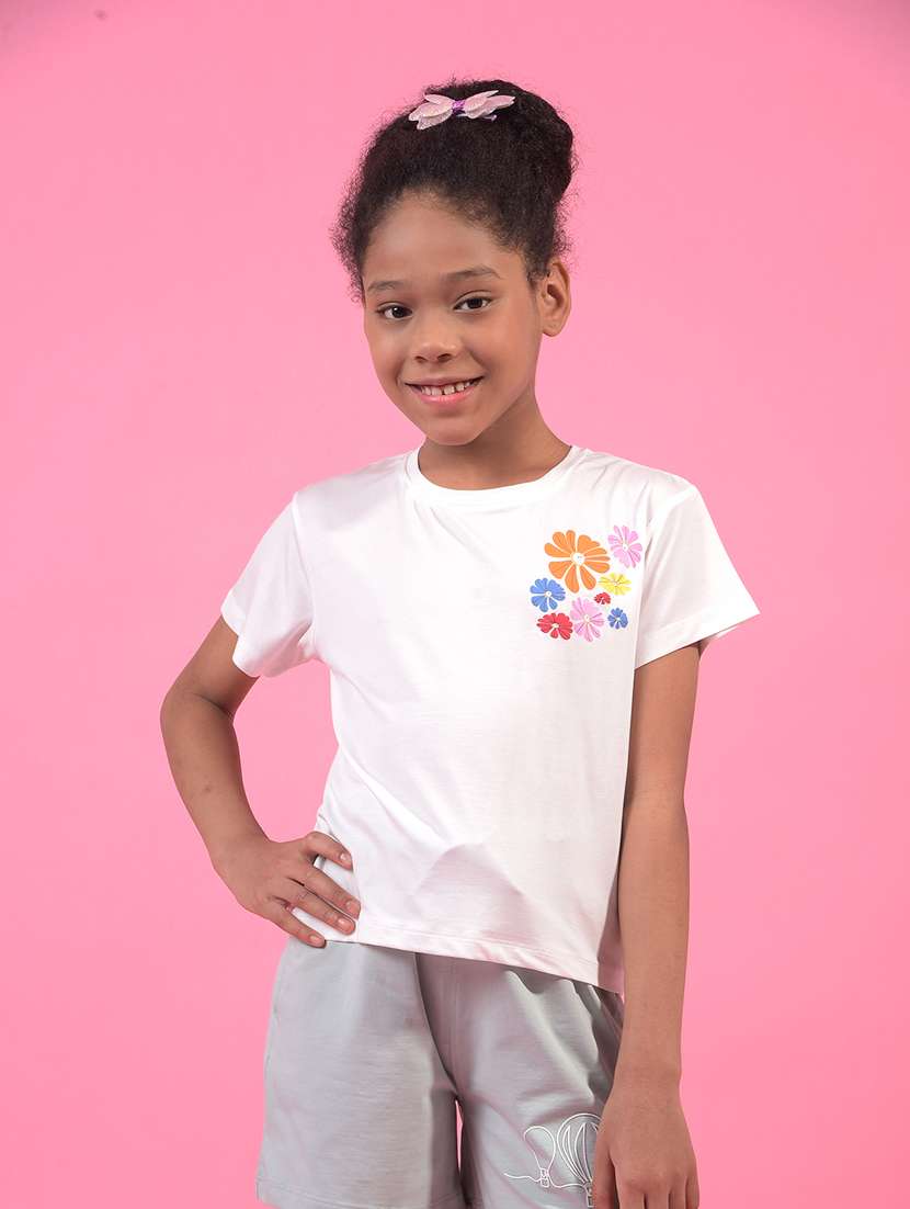 girls floral printed round neck t-shirt