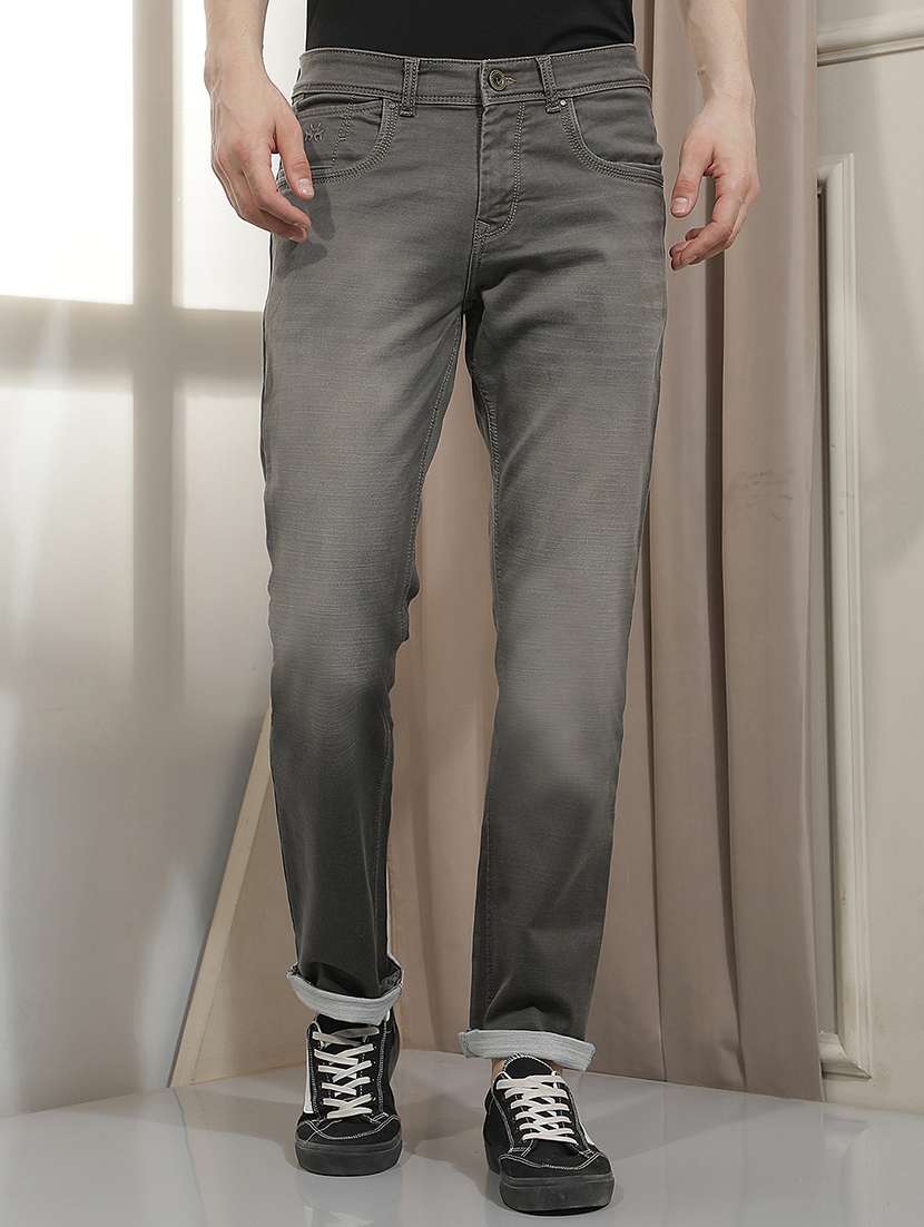 men solid mid rise straight fit jean