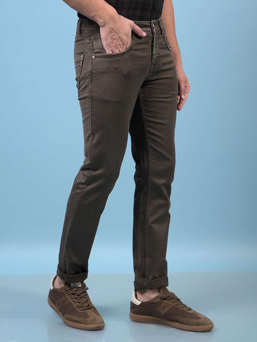 men brown mid rise full length jeans - 21933809 -  Standard Image - 2