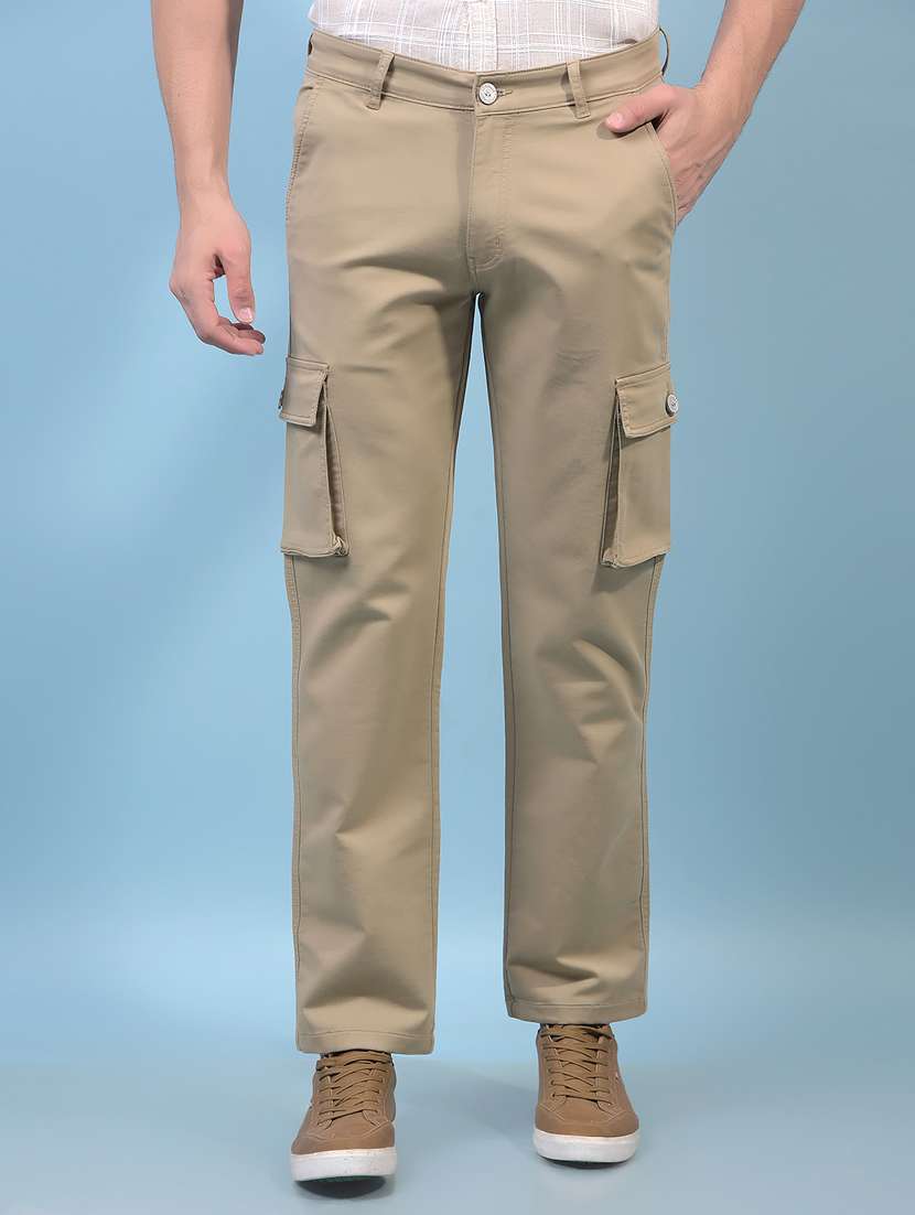men's beige cotton blend casual cargo pants