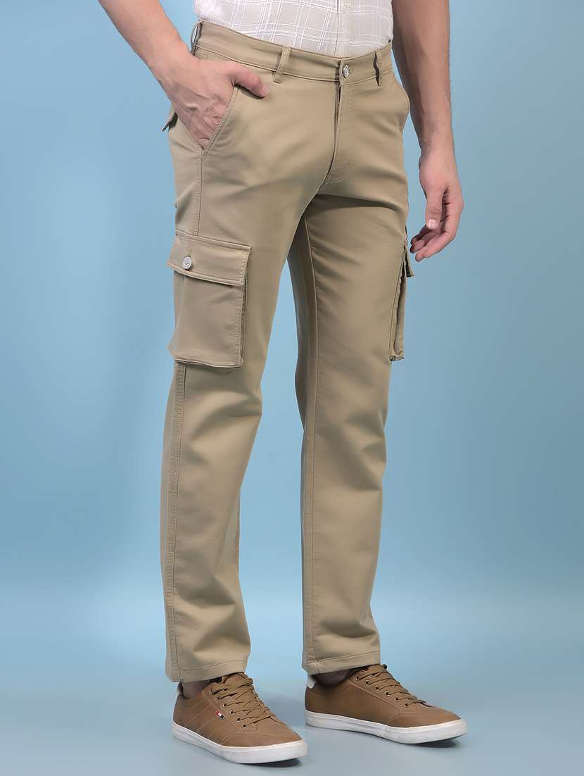 men's beige cotton blend casual cargo pants - 21933814 -  Standard Image - 2