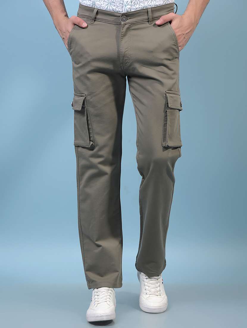 men olive solid mid rise regular fit cargo