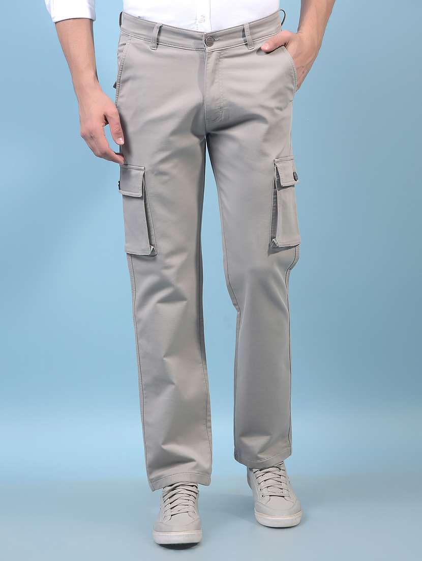 men's solid mid rise casual cargo pant