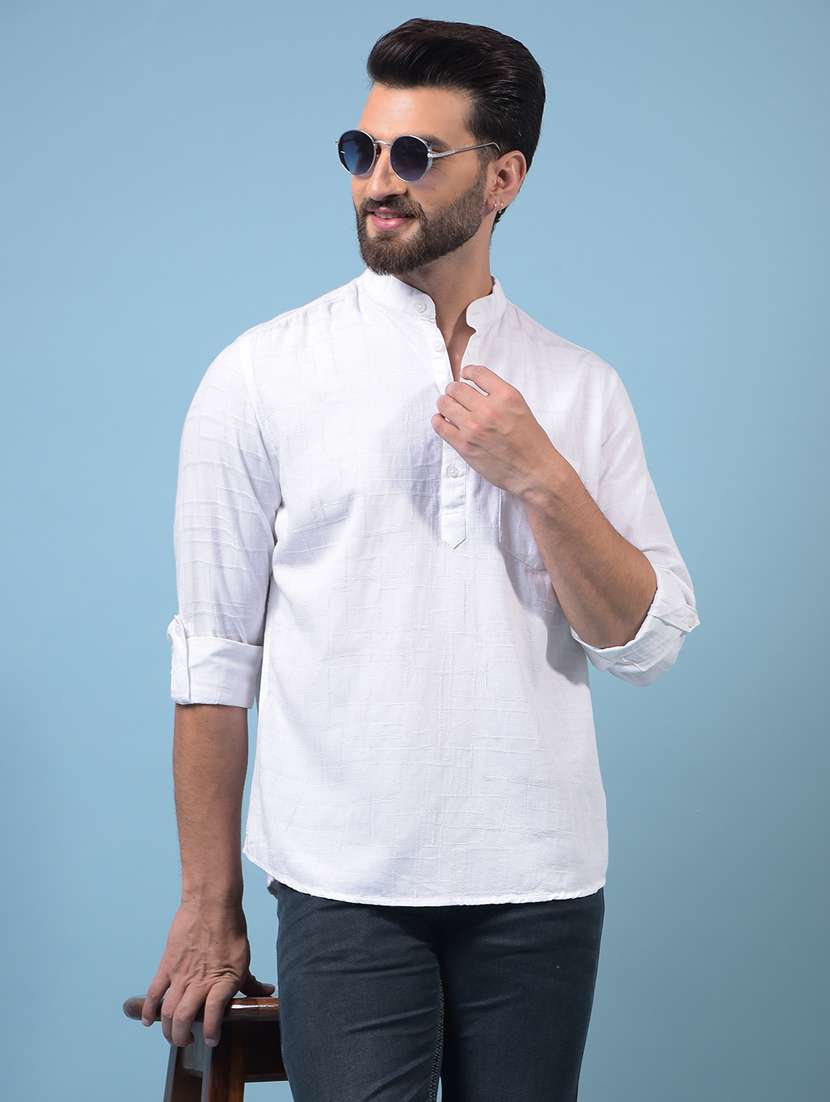 men solid mandarin neck short kurta