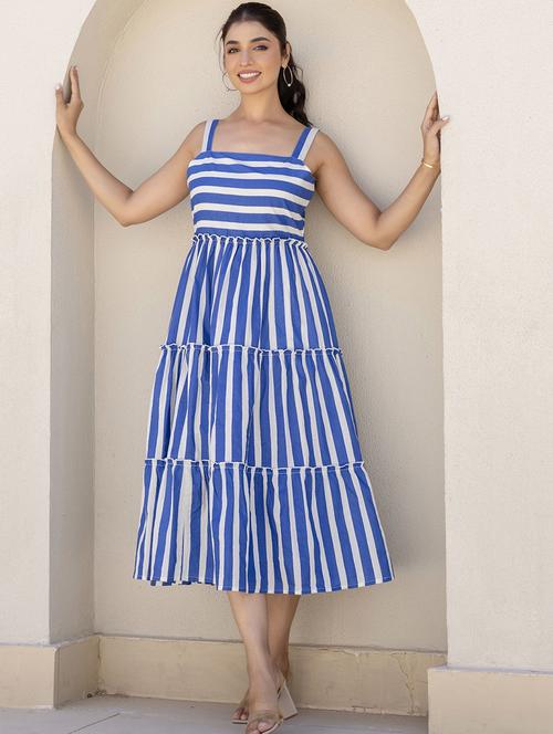 women striped shoulder strap tiered dress - 21933831 -  Standard Image - 0