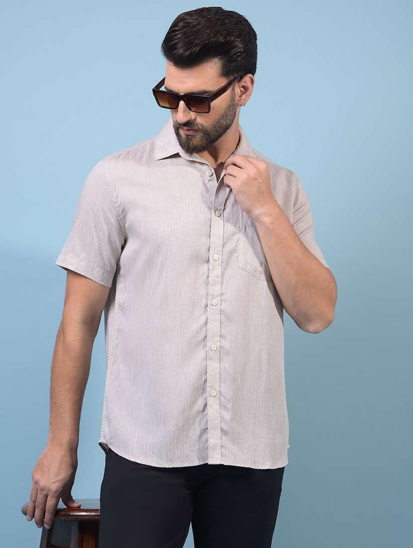 men solid short sleeve slim fit casual shirt