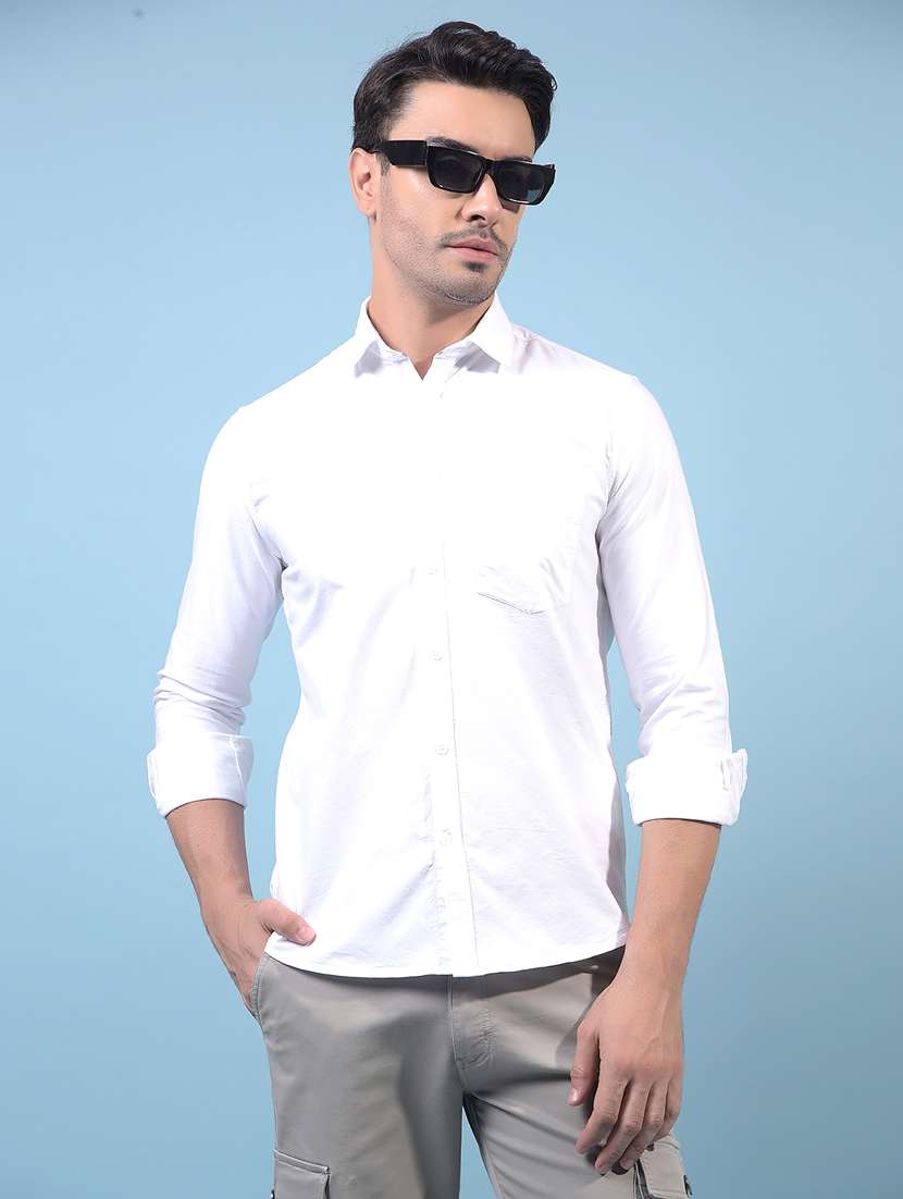 men solid long sleeve slim fit casual shirt