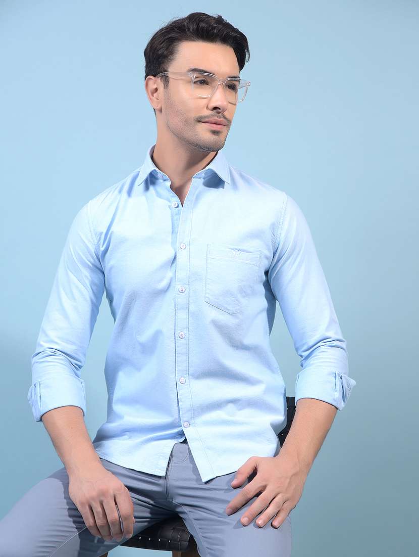 men solid long sleeve slim fit casual shirt