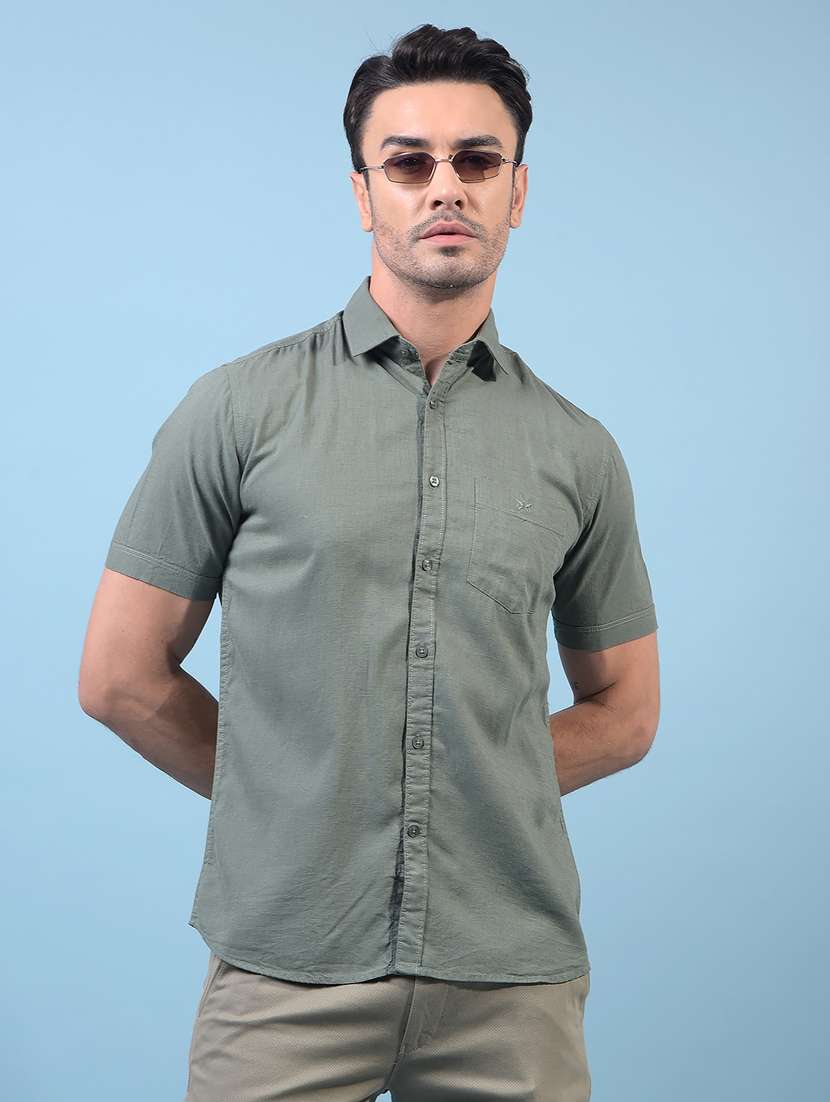 men solid short sleeve slim fit casual shirt