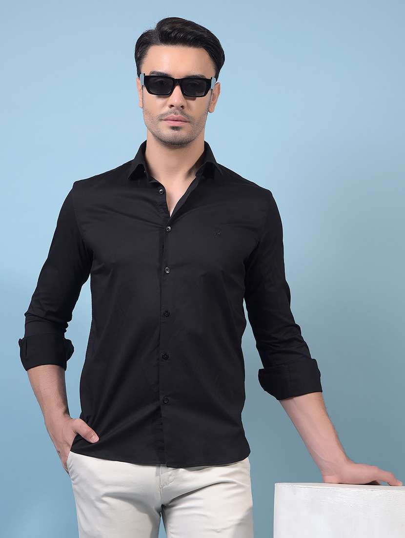 men solid long sleeve slim fit casual shirt