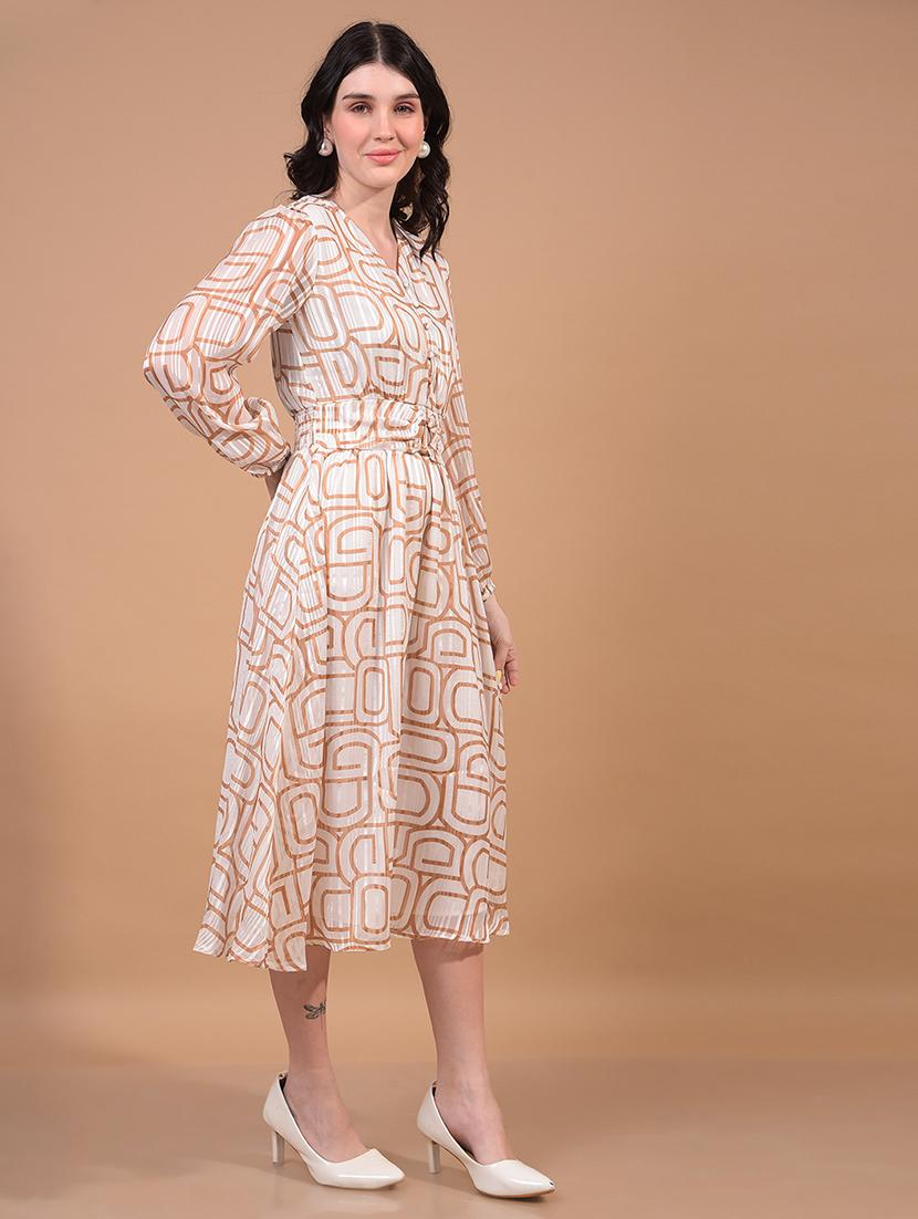 women printed puff sleeves fit & flare dress - 21933955 - Standard Image - 2