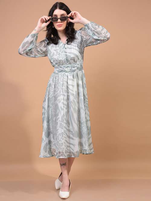 women animal print puff sleeves fit & flare dress - 21933956 -  Standard Image - 0