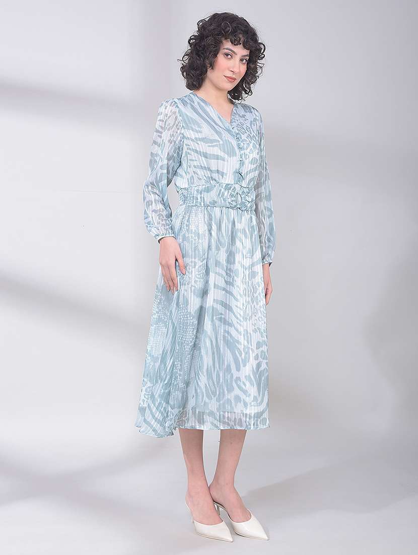 women animal print puff sleeves fit & flare dress - 21933956 -  Standard Image - 2