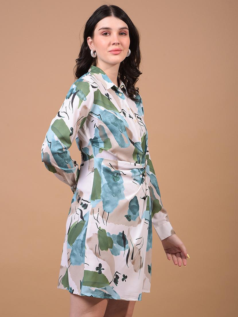 women printed collared a-line dress - 21933960 - Standard Image - 2