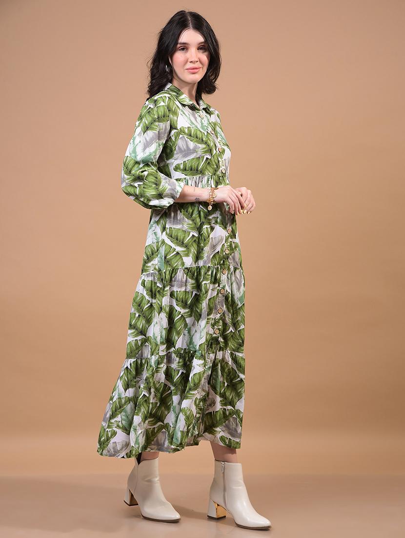 women printed puff sleeves collared tiered dress - 21933963 - Standard Image - 2
