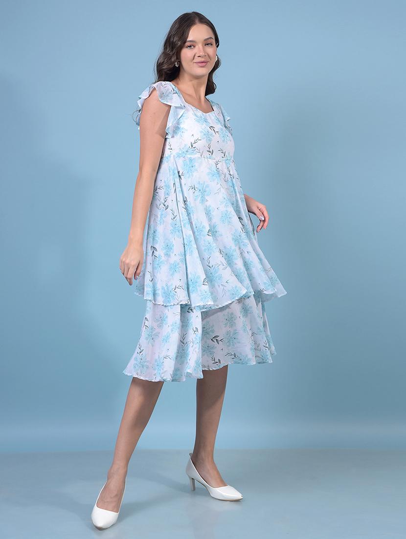 women printed sleeveless layered dress - 21933967 - Standard Image - 2