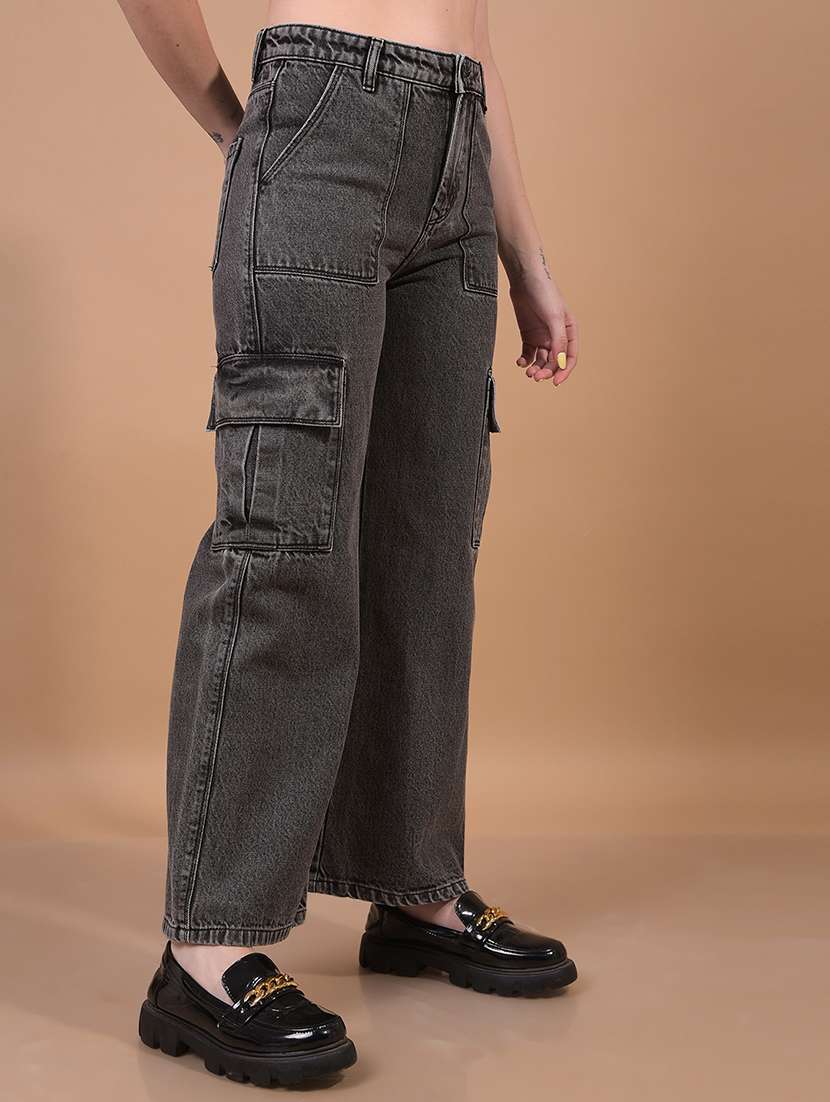 women solid mid rise denim cargo - 21933970 -  Standard Image - 2