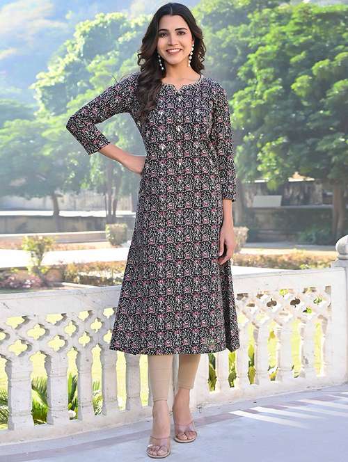 women three quarter sleeve a-line kurta - 21933984 - Standard Image - 0