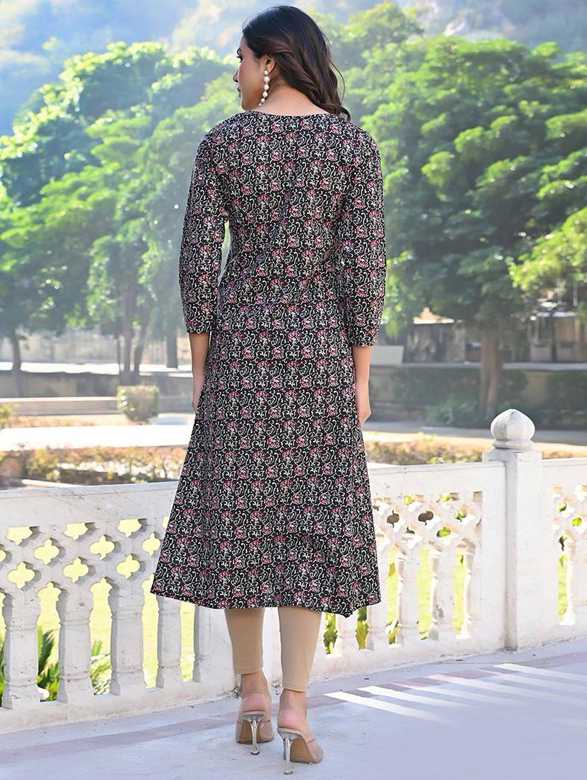 women three quarter sleeve a-line kurta - 21933984 - Standard Image - 2