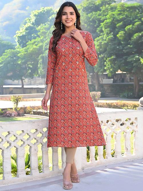 women three quarter sleeve a-line kurta - 21933985 - Standard Image - 0
