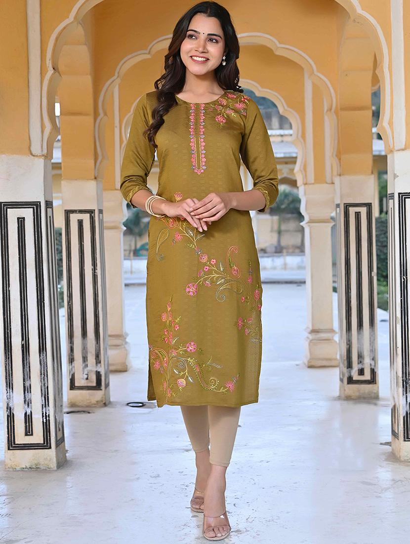 women three quarter sleeve straight kurta - 21933987 -  Zoom Image - 0