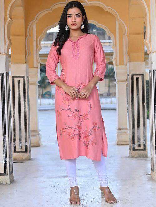women three quarter sleeve straight kurta - 21933988 - Standard Image - 0