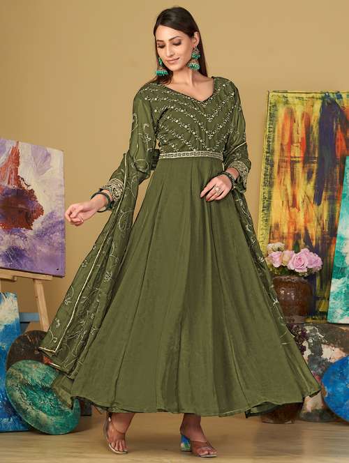 women embroidered semi-stitched anarkali suit set - 21934008 -  Standard Image - 0