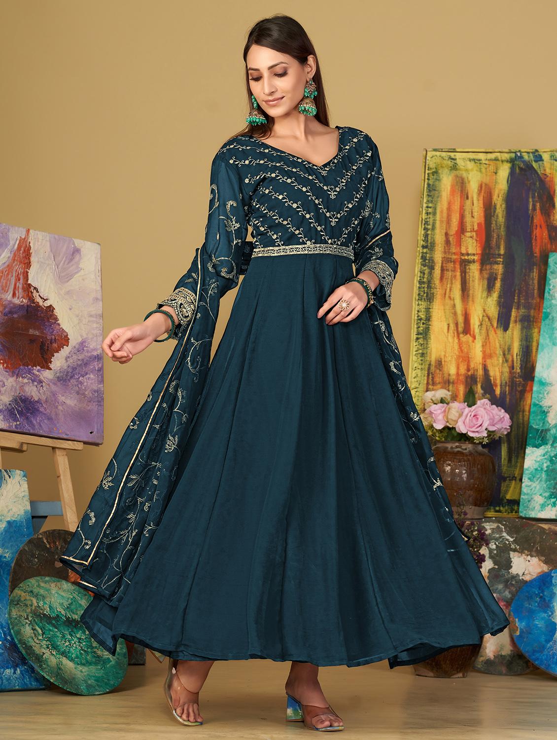 women embroidered semi-stitched anarkali suit set - 21934010 - Zoom Image - 0