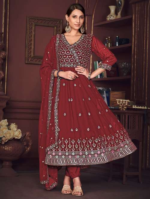 women embroidered semi-stitched anarkali suit set - 21934012 -  Standard Image - 0