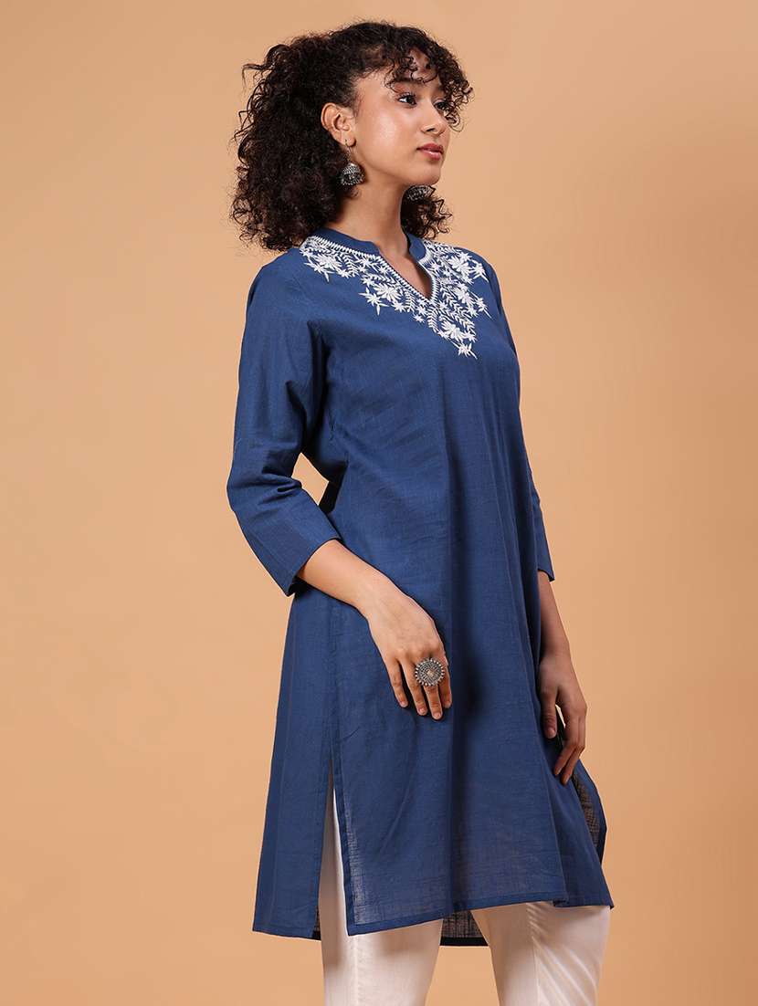 women embroidered three quarter sleeve straight kurta - 21934065 - Standard Image - 2