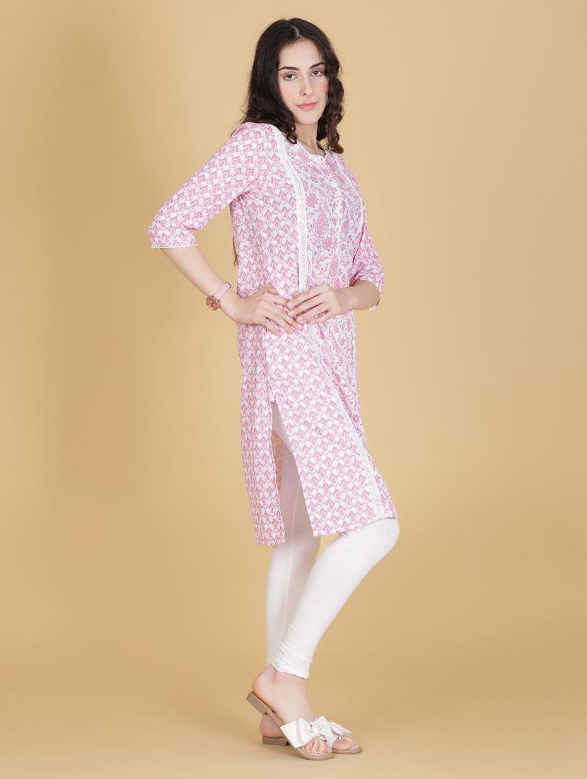 women printed three quarter sleeve straight kurta - 21934069 - Standard Image - 2