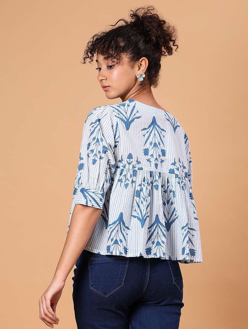 women printed elbow sleeve a-line top - 21934092 - Standard Image - 2