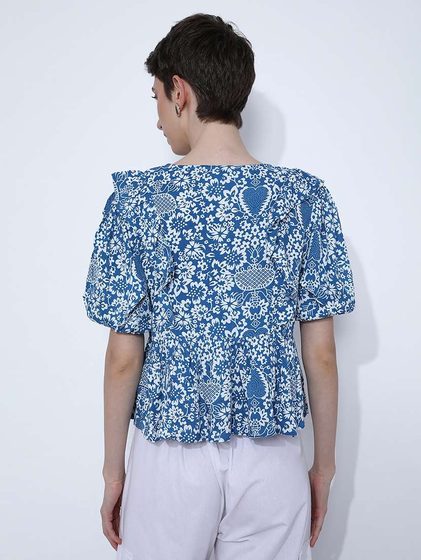 women printed puff sleeve flared top - 21934135 -  Standard Image - 2