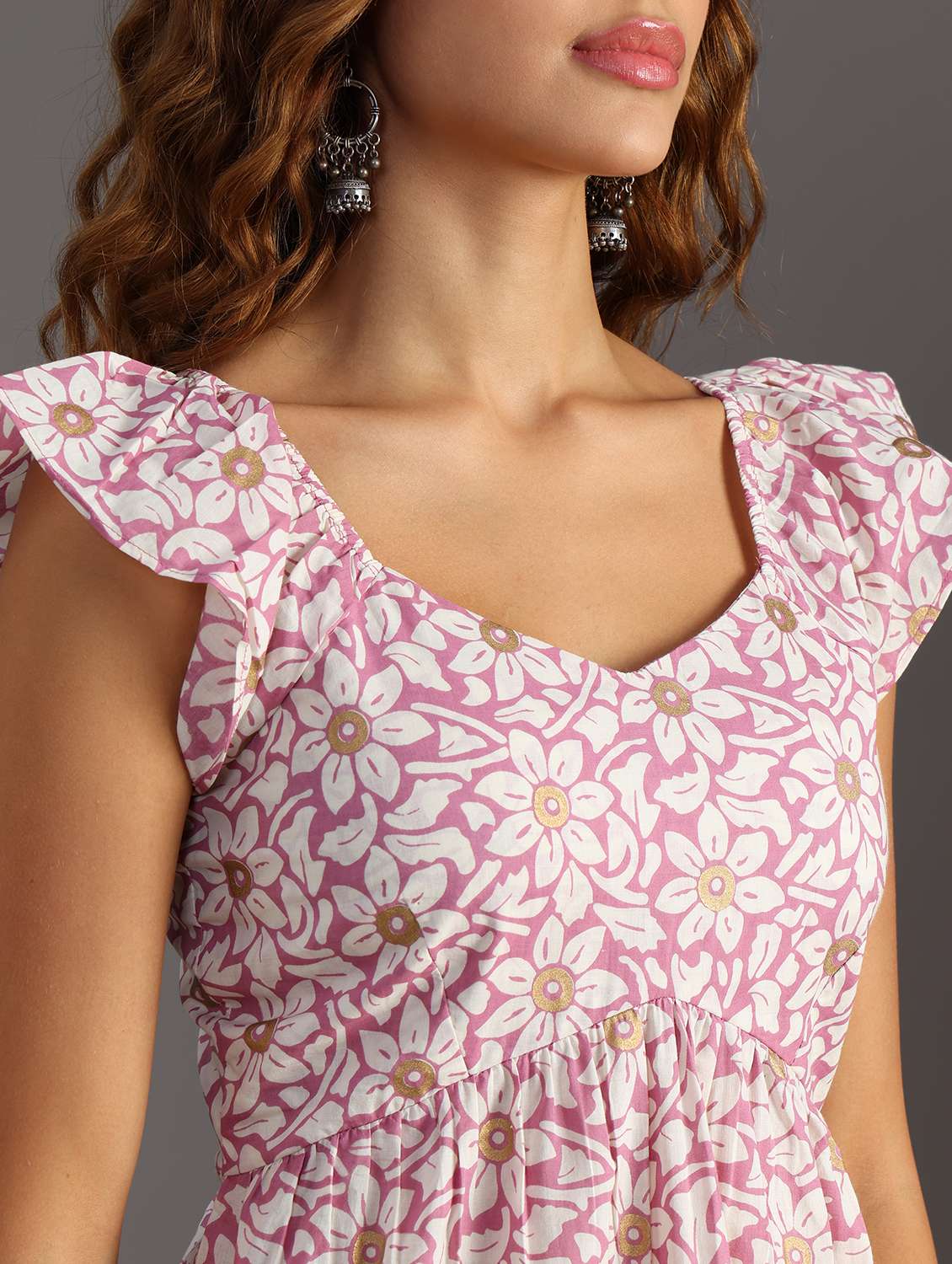 women floral pringt flute sleeve flared top - 21934136 - Standard Image - 2